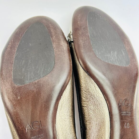 AGL Monika Cap Toe Ballet Flat Size 40 Platinum Leather Slip-On Flats Shoes - Picture 14 of 16